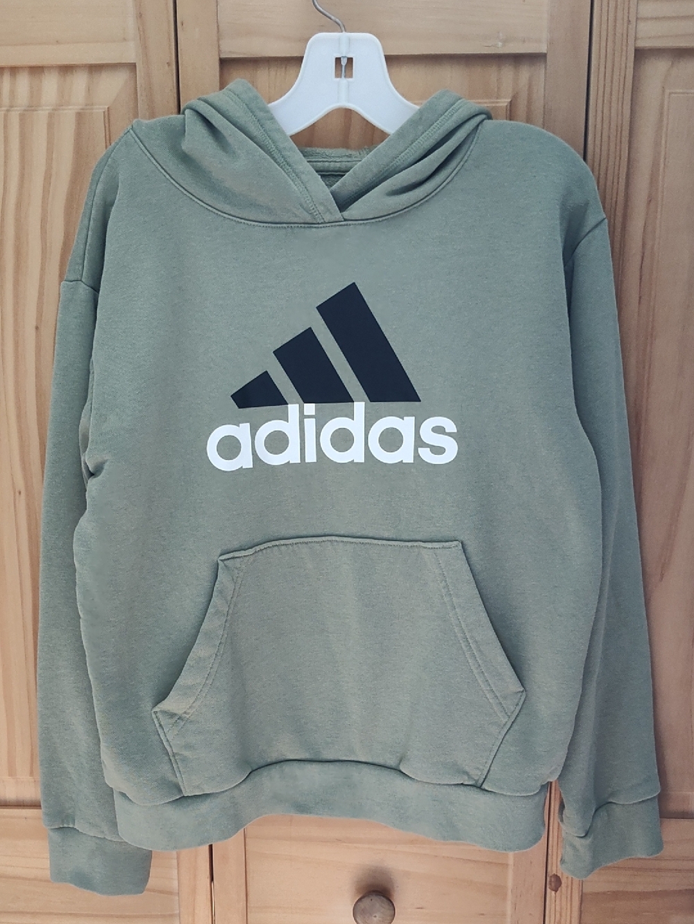 adidas Sage Green Logo Pullover Hoodie, Sz M